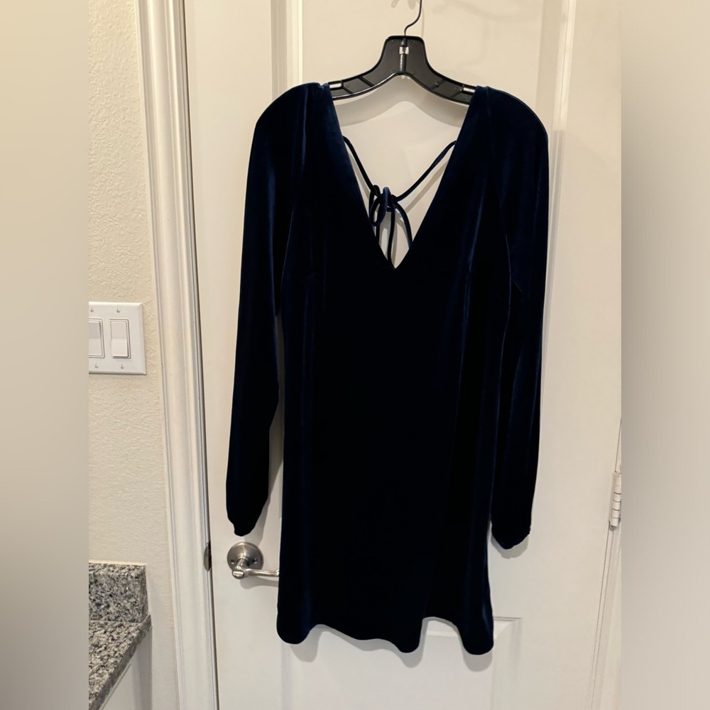 Free people long sleeve dark blue velvet dress